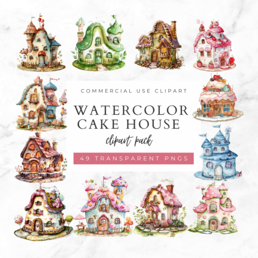 Watercolor Cake Houses Clipart Pack