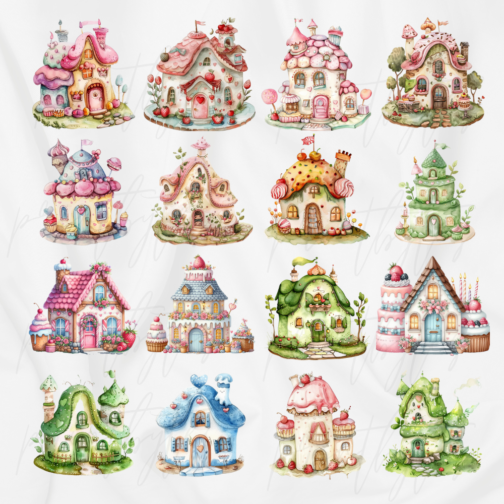 Watercolor Cake Houses Clipart Pack - Image 5