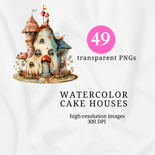 Watercolor Cake Houses Clipart Pack - Image 4