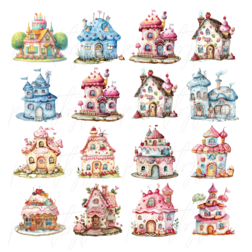 Watercolor Cake Houses Clipart Pack - Image 3