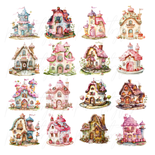 Watercolor Cake Houses Clipart Pack - Image 2