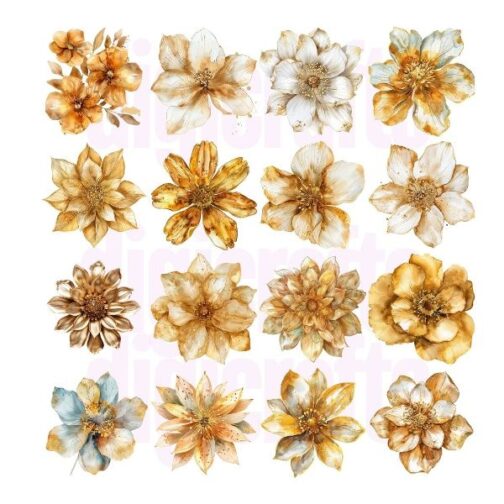 Gold Boho Flowers Clipart Pack - Image 3