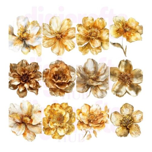 Gold Boho Flowers Clipart Pack - Image 2