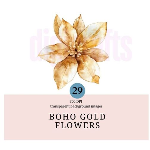 Gold Boho Flowers Clipart Pack - Image 4