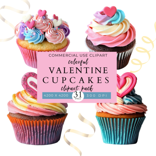 Colorful Valentine Cupcakes Clipart Pack