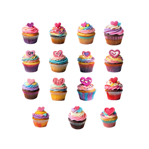 Colorful Valentine Cupcakes Clipart Pack - Image 3