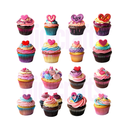 Colorful Valentine Cupcakes Clipart Pack - Image 2