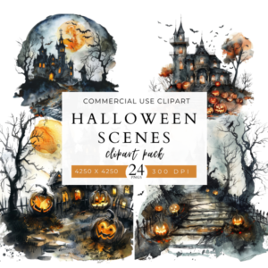 Creepy Halloween Scenes Clipart Pack