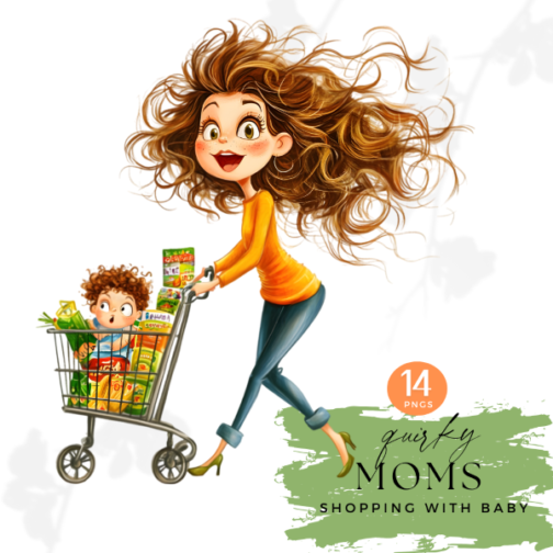 Quirky Mom Shopping with Baby Clipart Pack