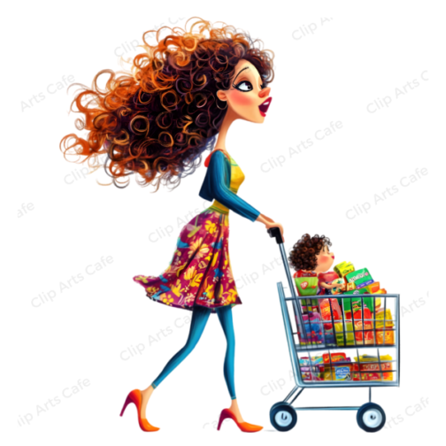 Quirky Mom Shopping with Baby Clipart Pack - Image 8