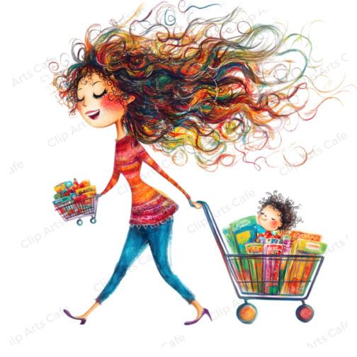 Quirky Mom Shopping with Baby Clipart Pack - Image 2