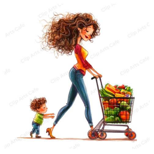 Quirky Mom Shopping with Baby Clipart Pack - Image 6