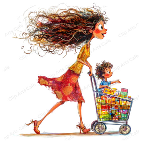 Quirky Mom Shopping with Baby Clipart Pack - Image 5