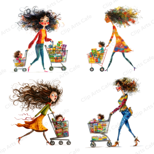 Quirky Mom Shopping with Baby Clipart Pack - Image 7