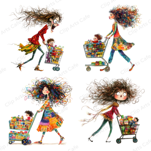 Quirky Mom Shopping with Baby Clipart Pack - Image 4