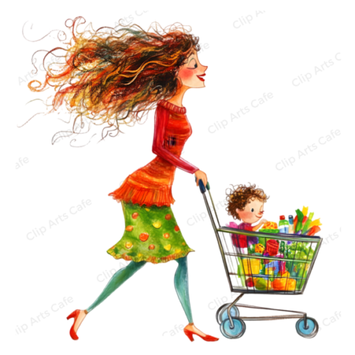 Quirky Mom Shopping with Baby Clipart Pack - Image 3