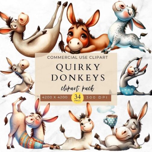 Quirky Donkeys Clipart Pack