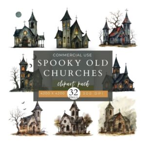 Spooky Old Churches Clipart Pack
