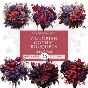 Victorian Gothic Bouquets Clipart Pack